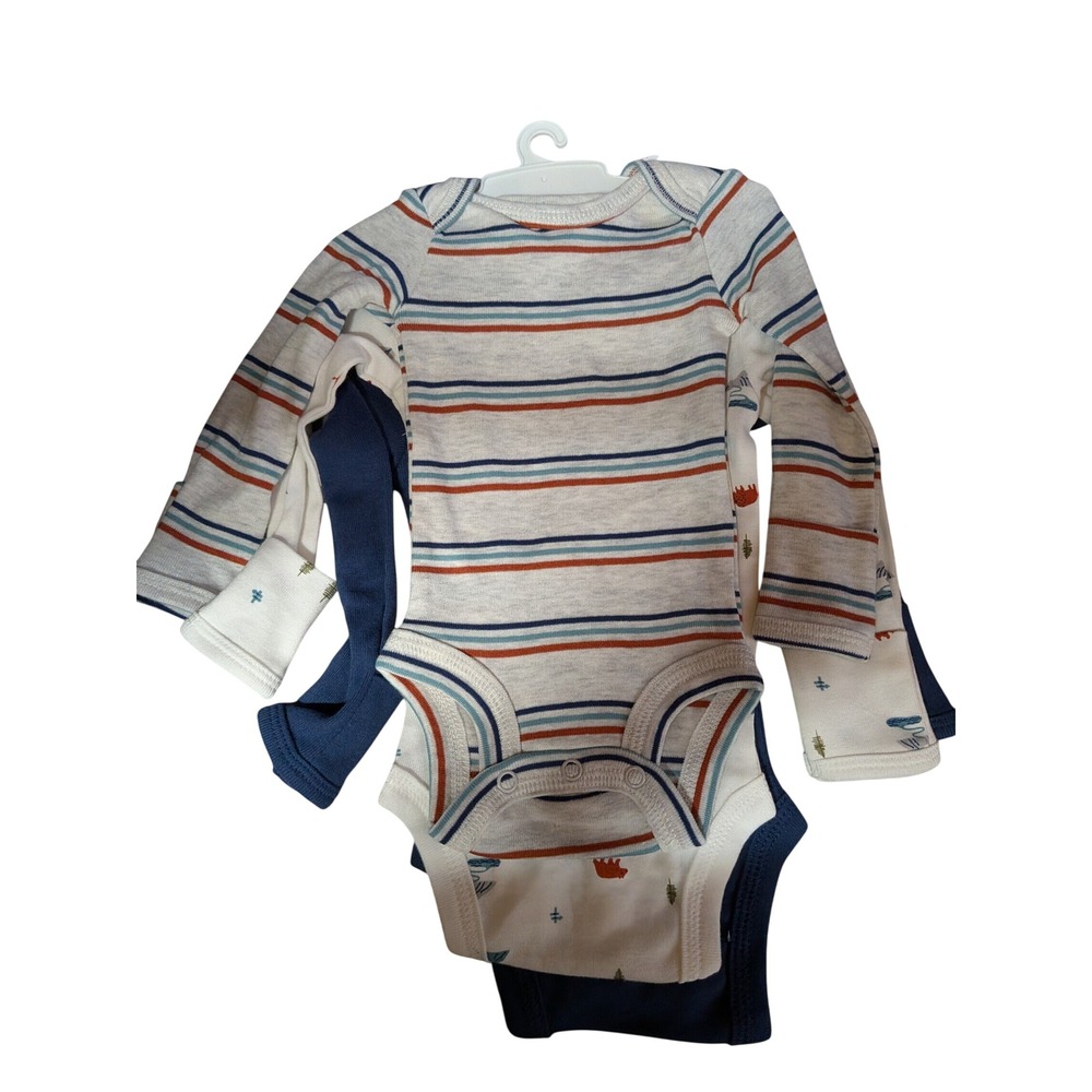 Carters Baby Boys Long Sleeve Newborn 3-Pack Navy Stripe Bear Mountain Print